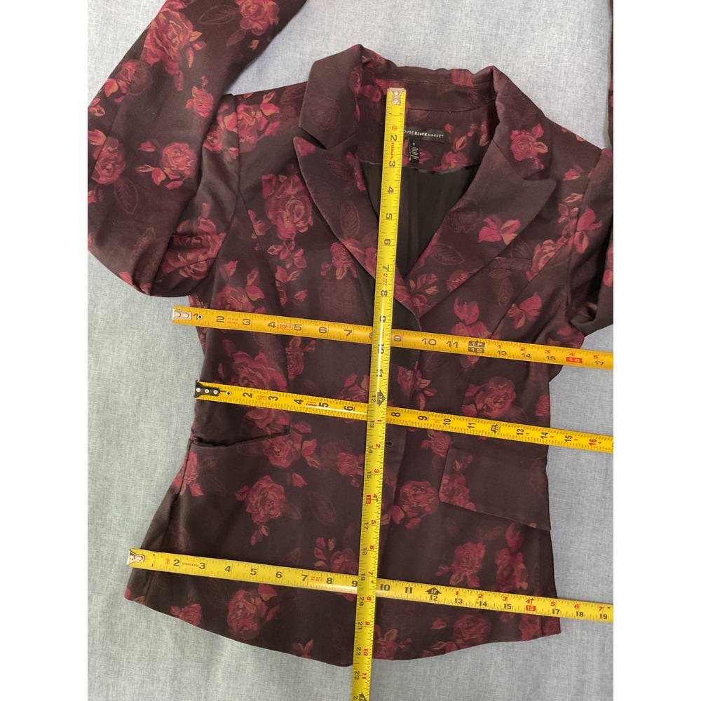 White House Black Market Floral Blazer Burgundy Rose Jacquard Jacket 2 - Picture 8 of 9